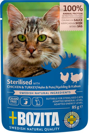 Bozita Feline Sterilised Kyckling & Kalkon i sås 12x85 g