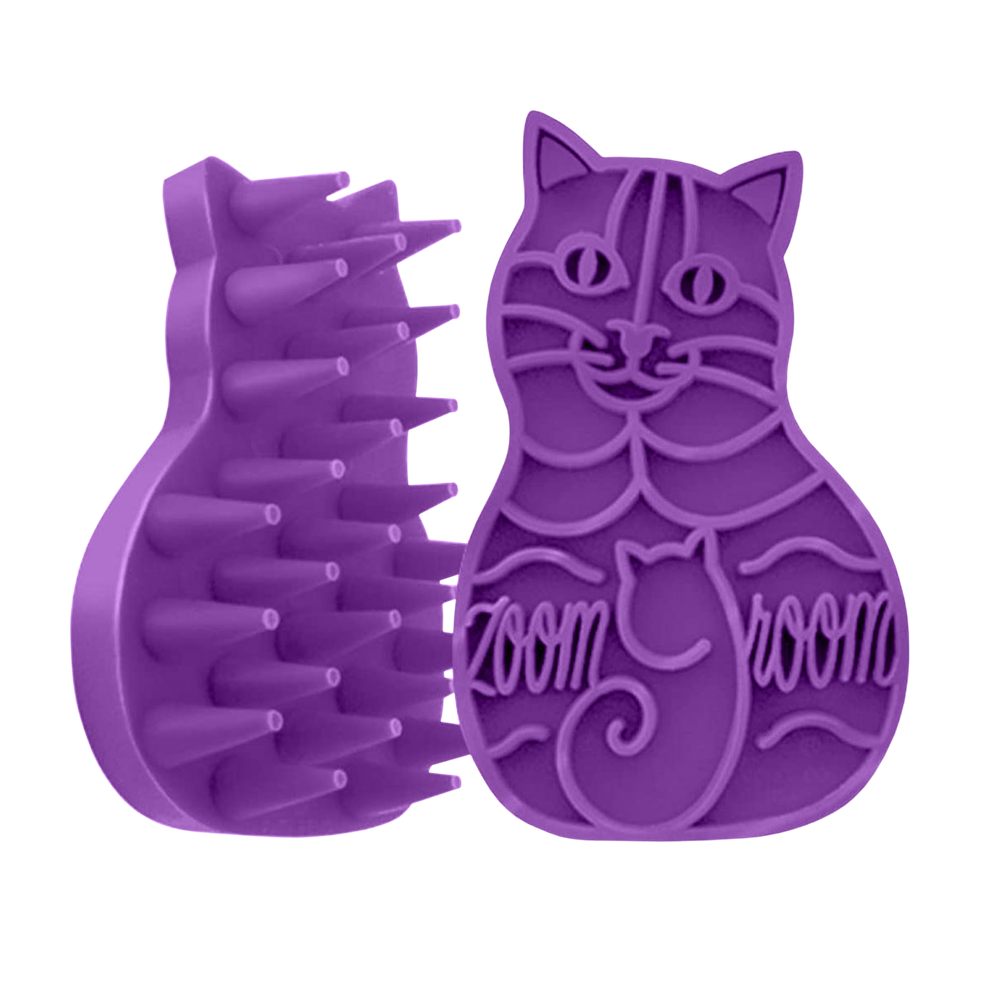 Kong ZoomGroom Small Rubber Cat Brush For Wet Or Dry Grooming - Rubber Bristles