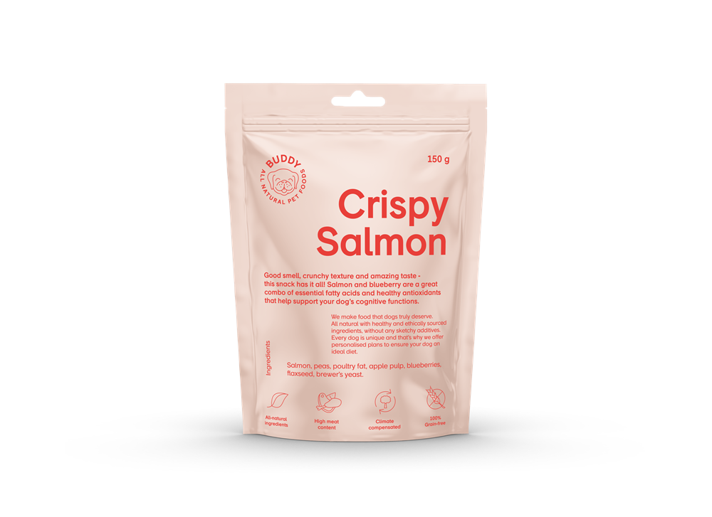 Buddy Crispy Salmon & Blueberries Hundgodis 150 g