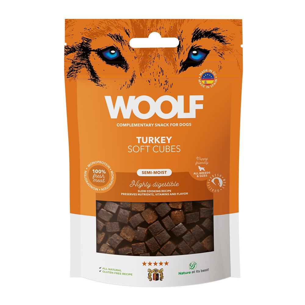 Hundgodis Woolf Soft Cubes Turkey 100 g