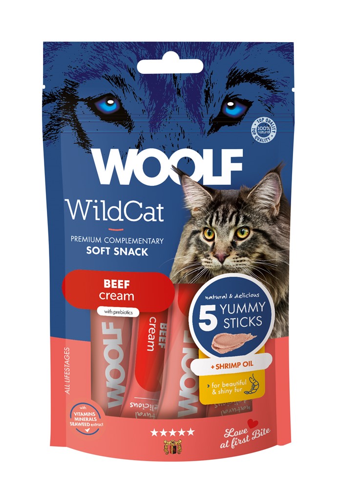 Kattgodis Woolf Wildcat Cream Beef & Shrimp oil 5x14 g