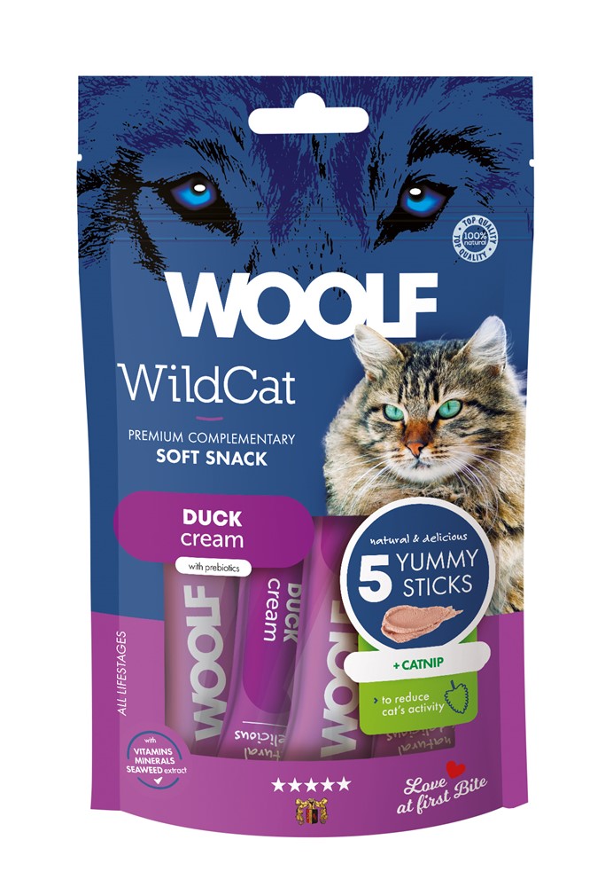 Kattgodis Woolf Wildcat Cream Duck & Catnip 5x14 g