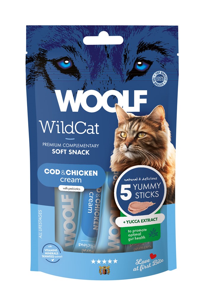 Kattgodis Woolf Wildcat Cream Cod & Chicken 5x14 g