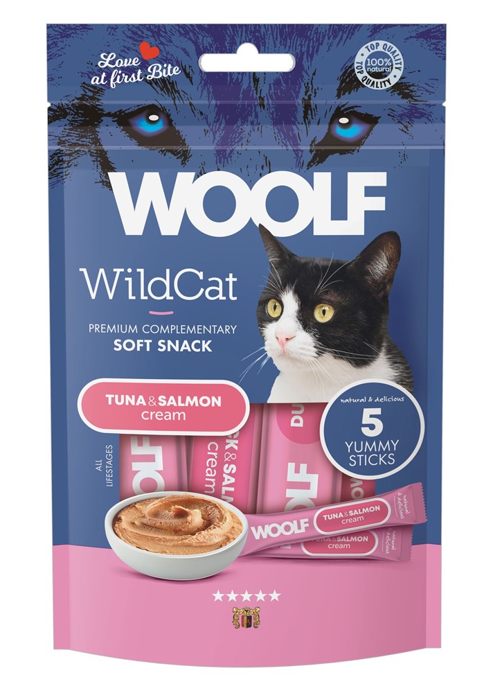 Kattgodis Woolf Wildcat Cream Tuna & Salmon 5x14 g