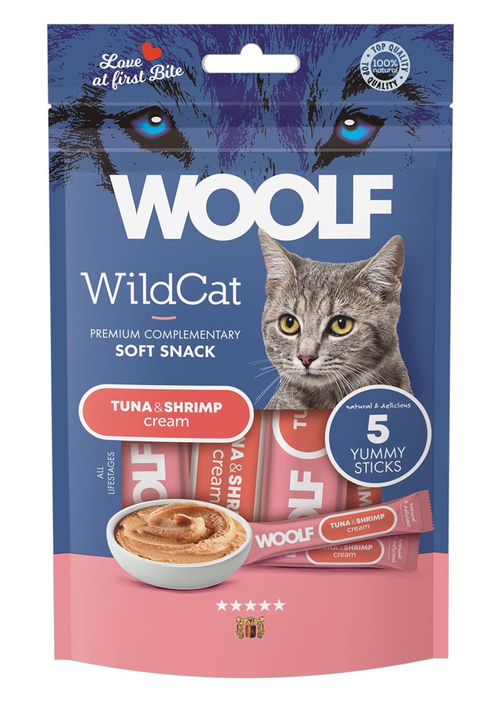 Kattgodis Woolf Wildcat Cream Tuna & Shrimp 5x14 g