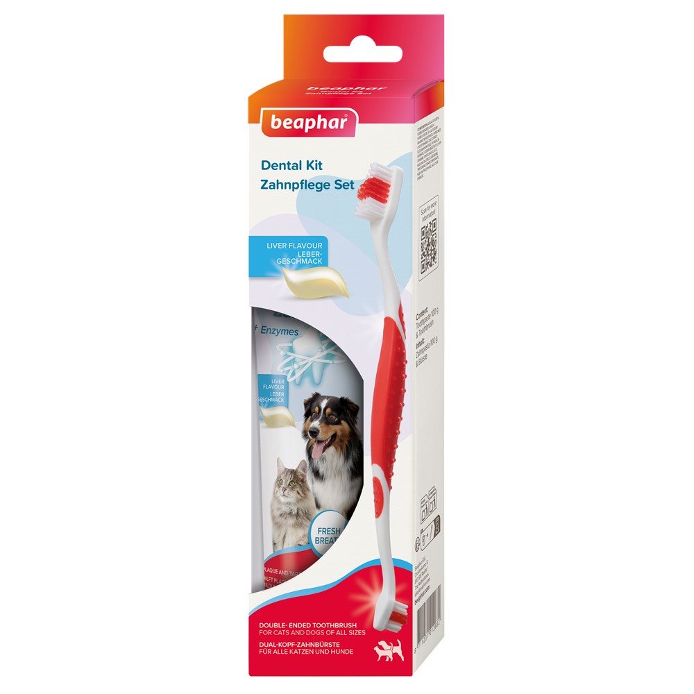 Beaphar Tandvårdskit tandkräm med dubbelsidig tandborste hund & katt | Hund - Vard-skotsel - Tandvard | DogStyle