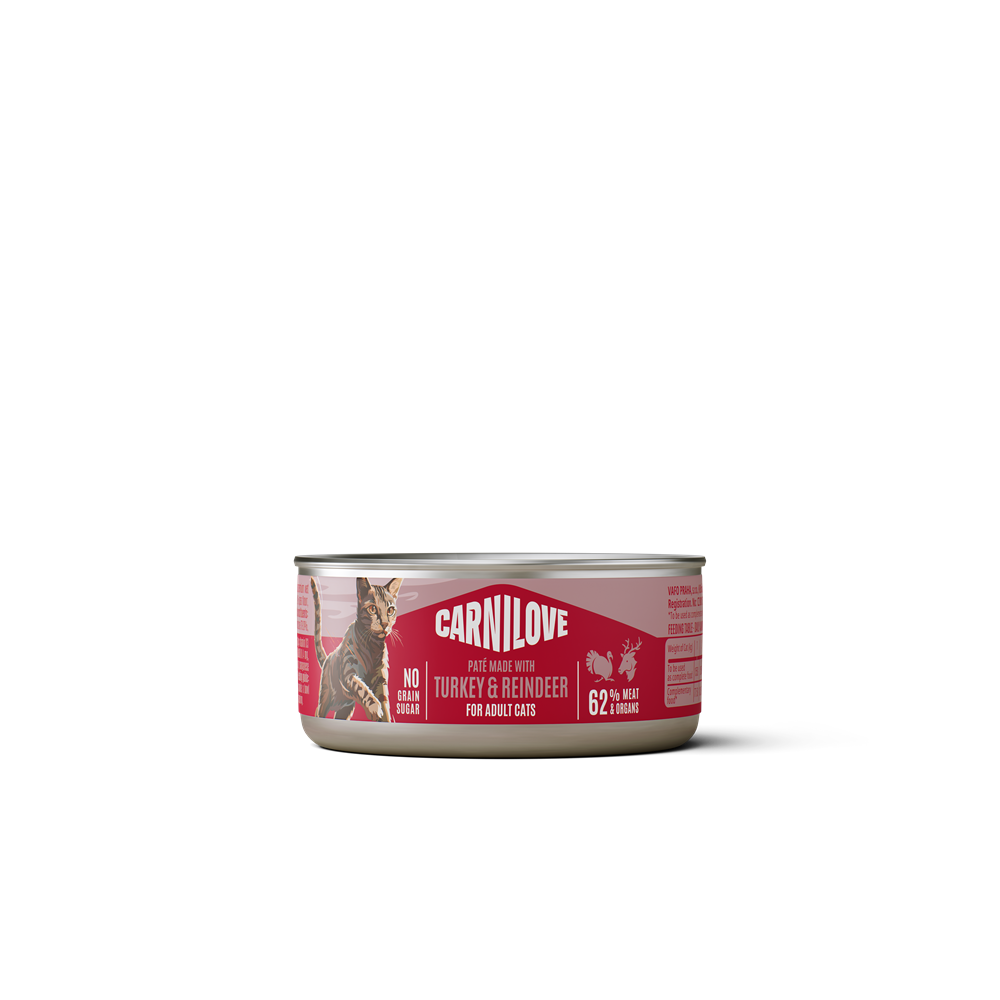 Carnilove Cat Pat&eacute; Turkey &amp; Reindeer V&aring;tfoder f&ouml;r Katt 12 x 100 g