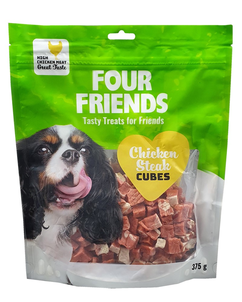 Hundgodis FourFriends Chicken Steak Cubes 375 g