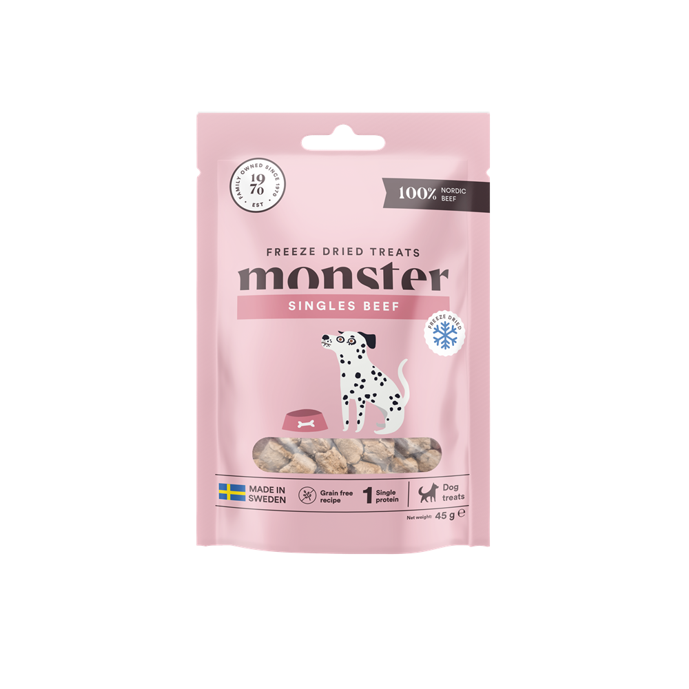 Hundgodis Monster Dog Treats Freeze Dried Beef 45 g Vetapotek